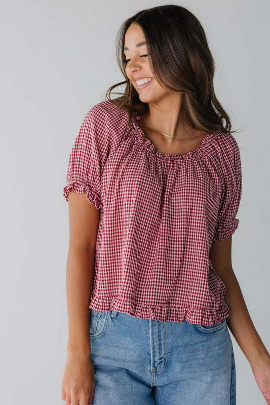 All About Gingham Top for women in red and white gingham