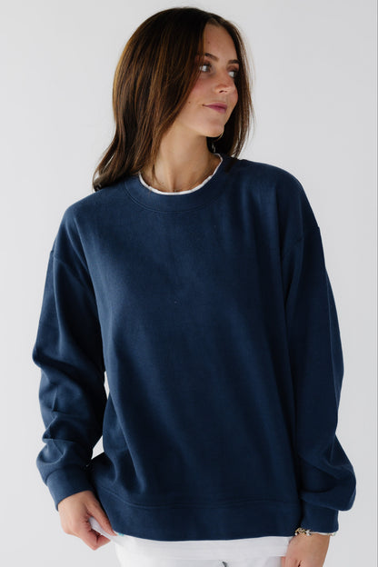 Always On Crew Pullover Knit in navy for women and teen girls.