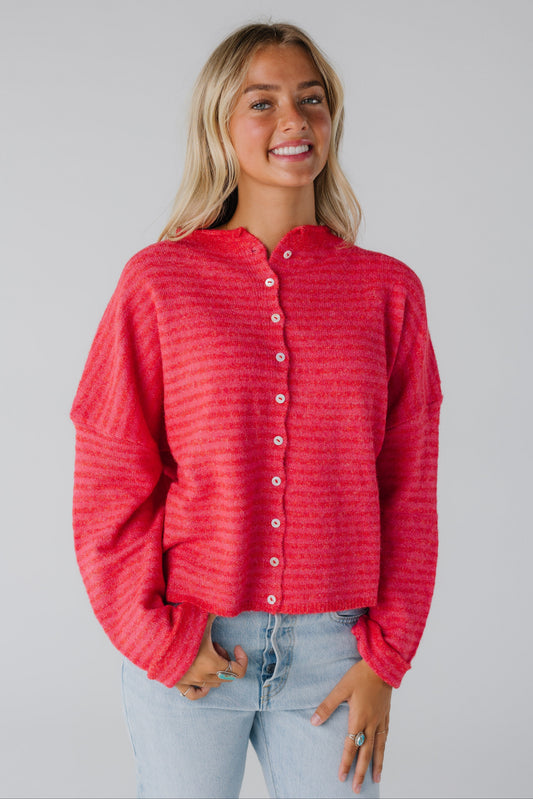 Aria New Stripe Cardigan WOMEN'S CARDIGAN Things Between Cherry Red S 