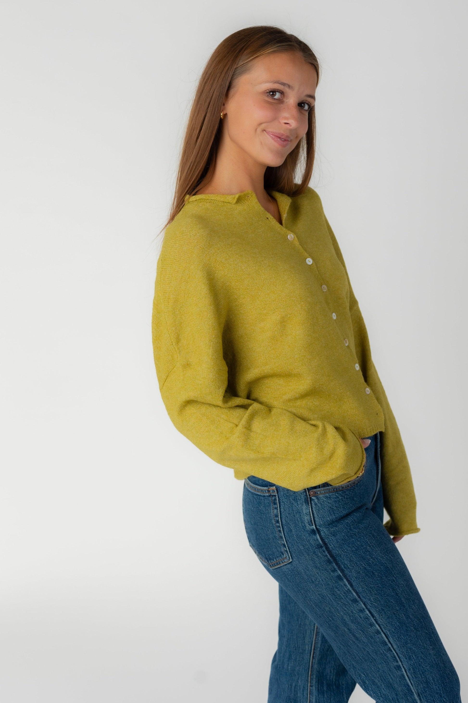 Aria Soft Cardigan in Dijon yellow