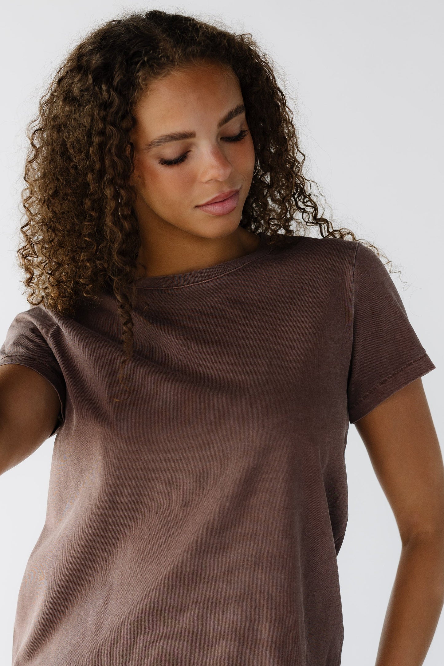 Asher Tee in deep mahogany brown for women and teenage girls.