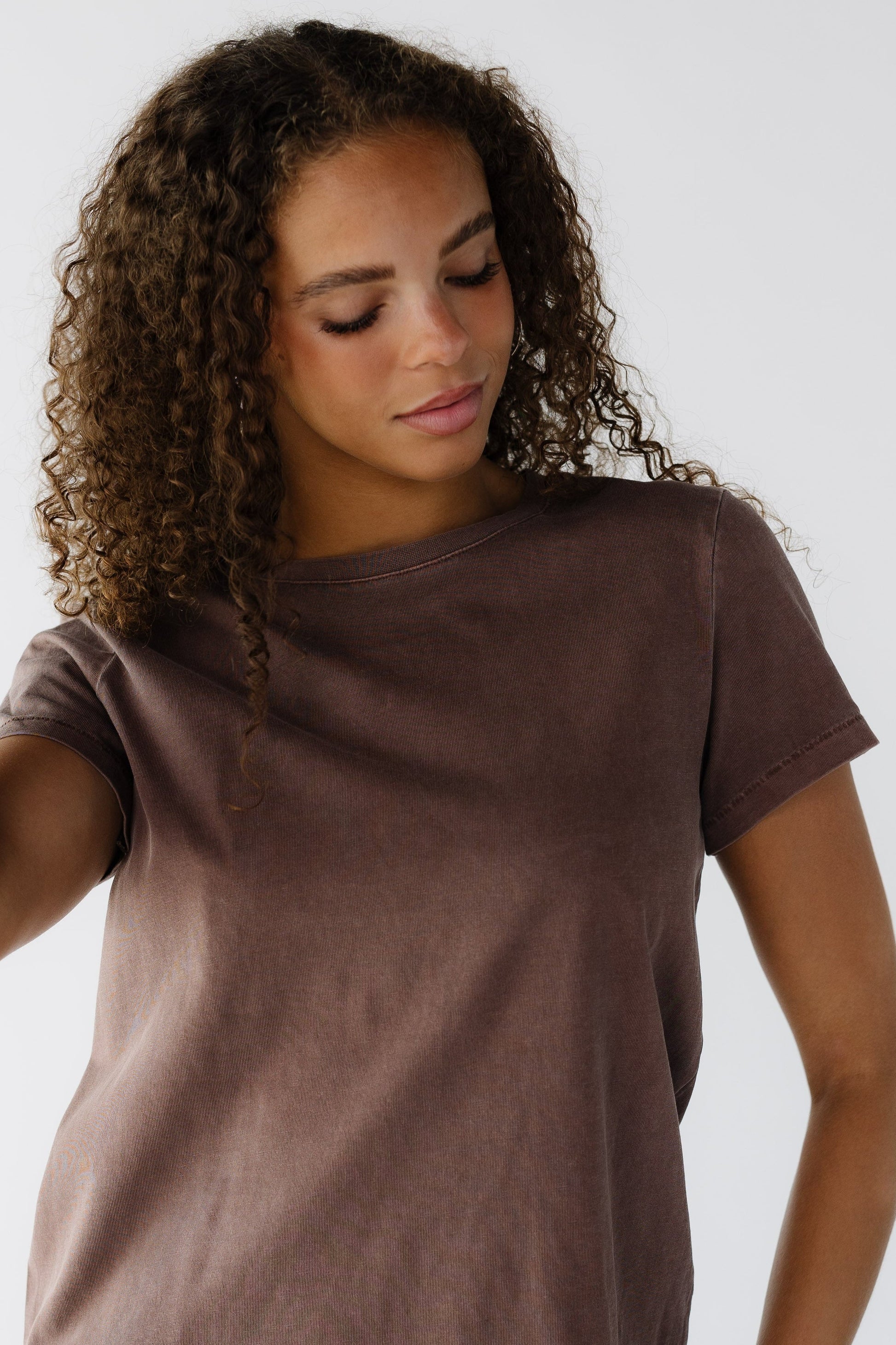 Asher Tee in deep mahogany brown for women and teenage girls.