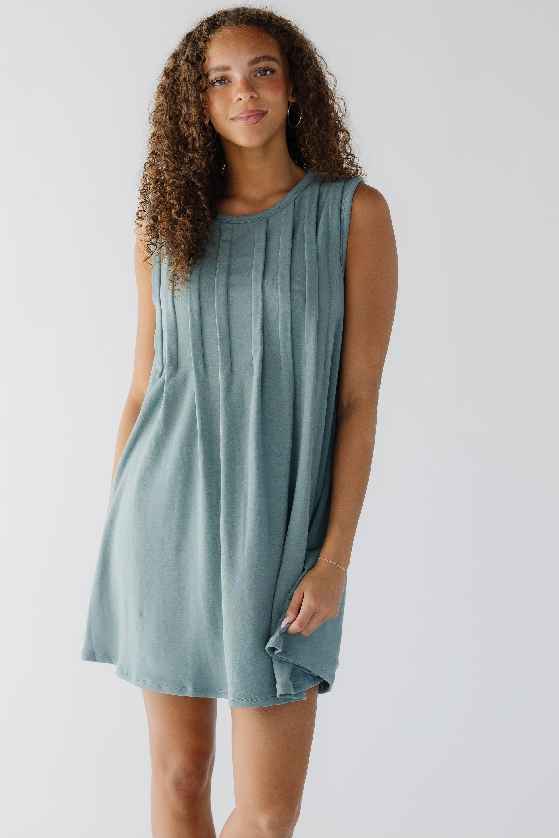 Aura Pleated Front Mini Dress Brown / S