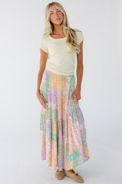 Billabong Just a Girl Maxi Skirt in multicolor pastels for women and teen girls. BL000222W.
