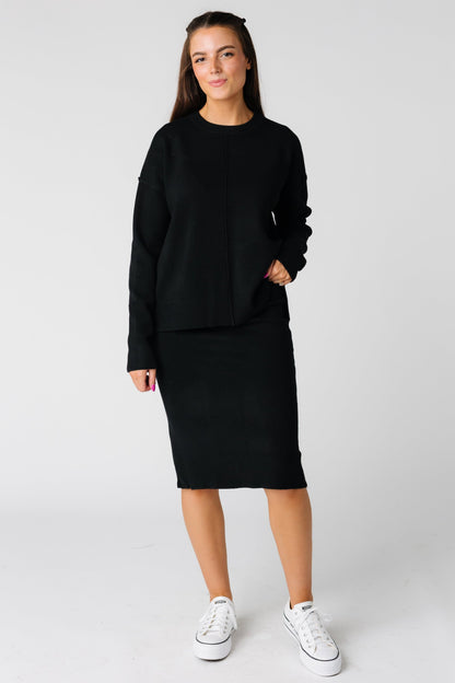 Soft modest 2 piece sweater set in black