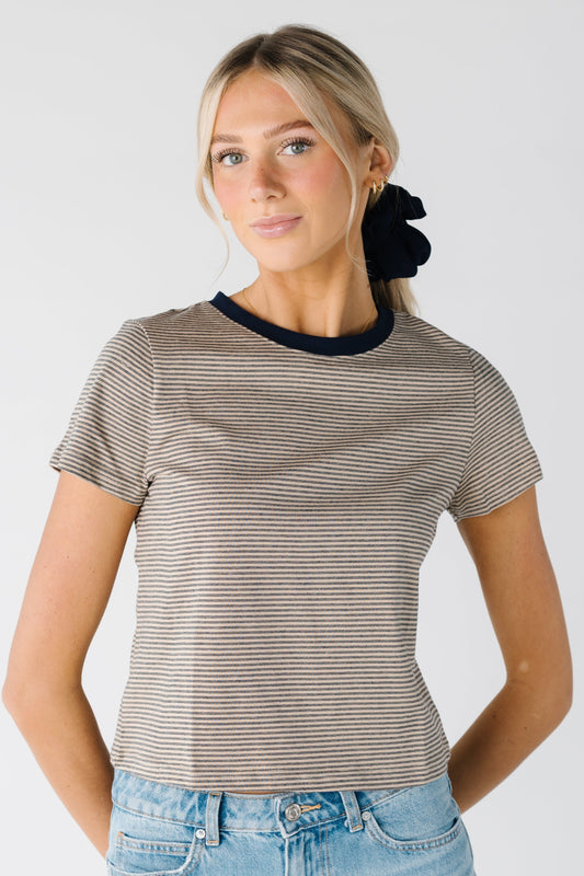 Taupe and black relaxed short sleeve tee