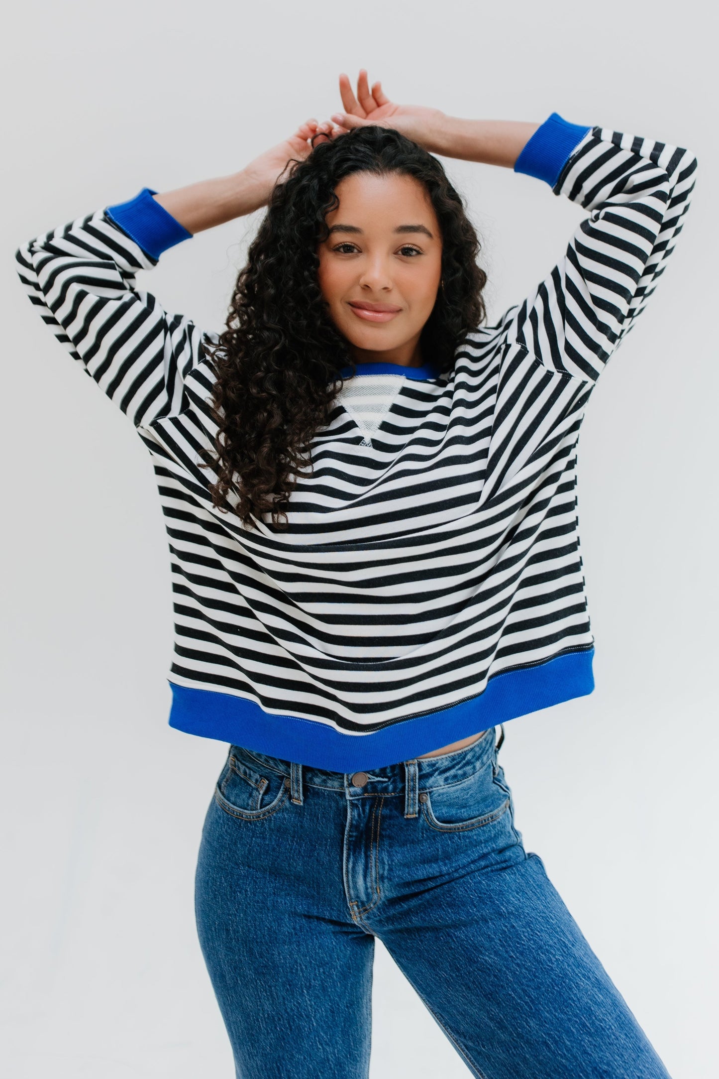 Black and white stripe top with long sleeves