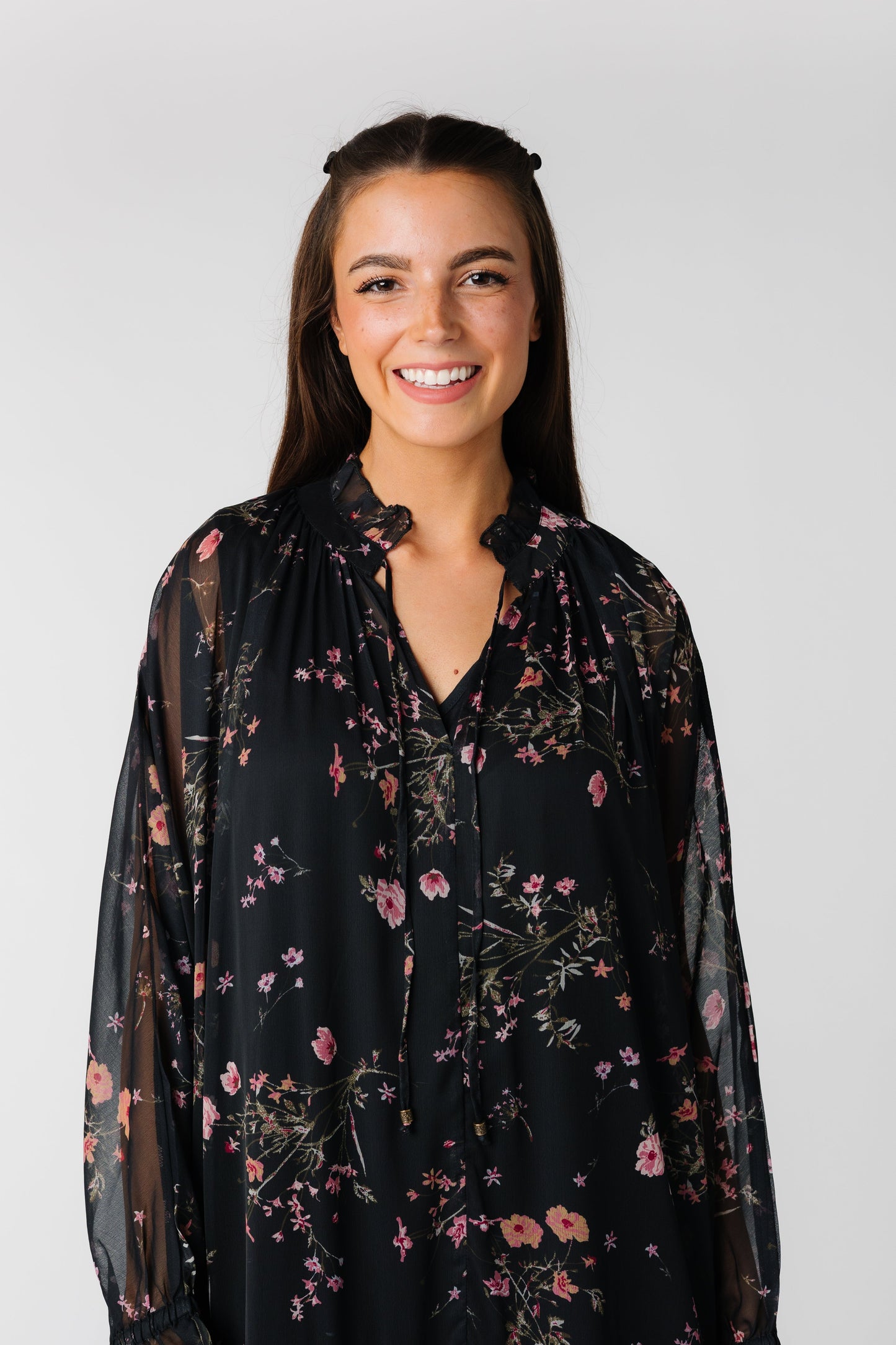 Blaire black floral chiffon midi dress