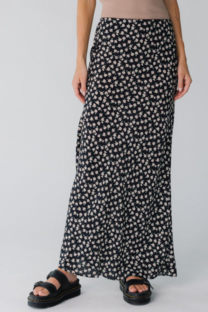 Modest black maxi skirt in black with floral print
