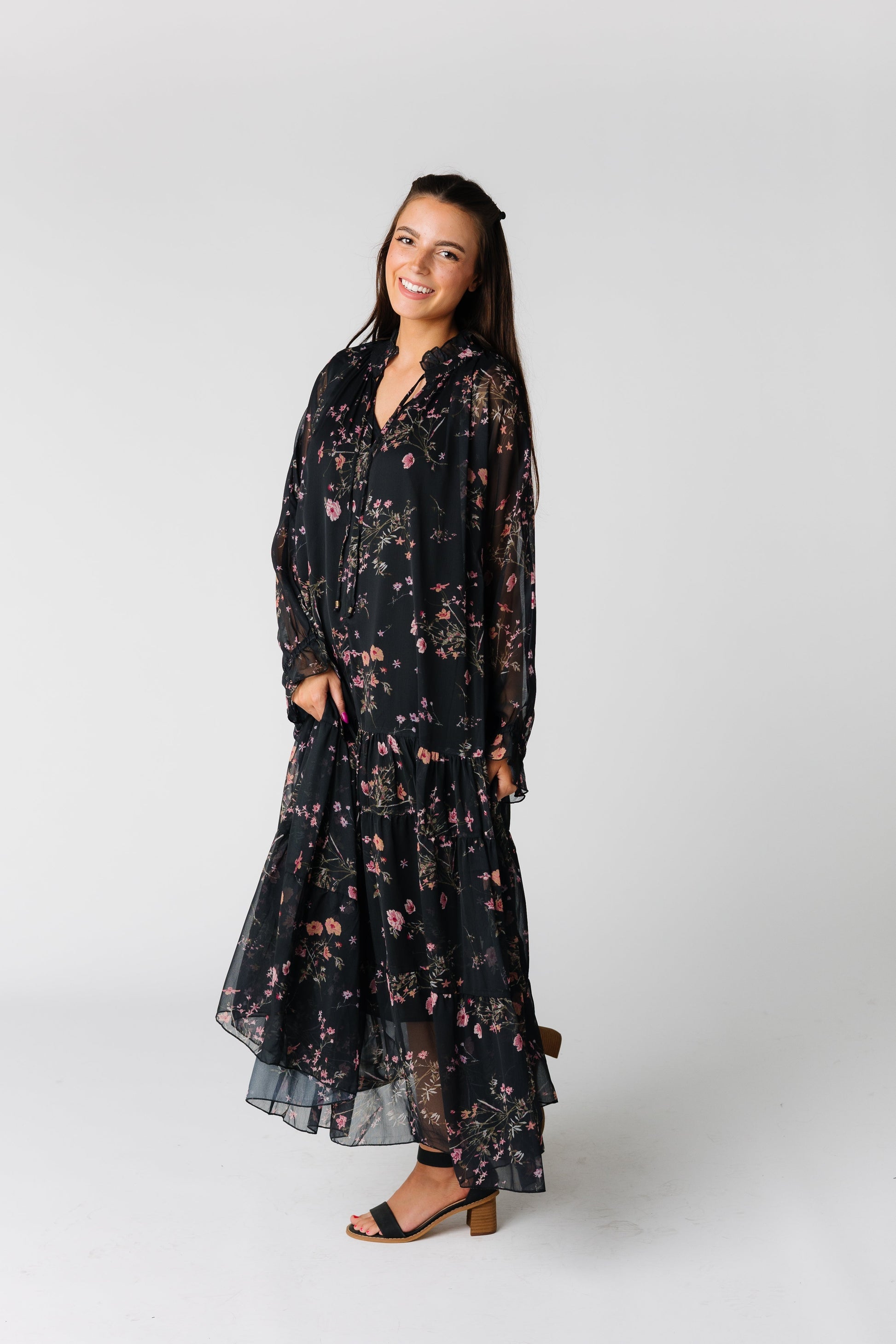 Blaire flowing floral chiffon midi dress