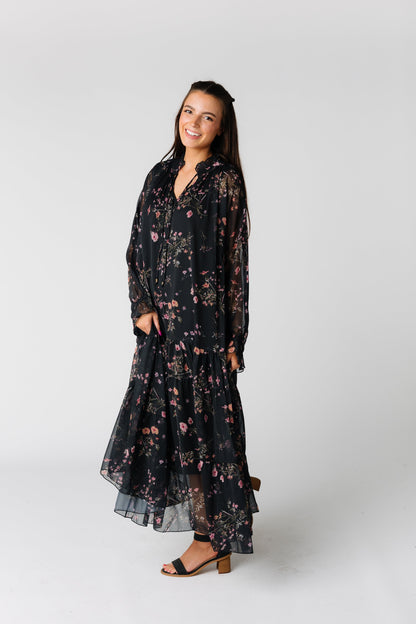 Blaire flowing floral chiffon midi dress