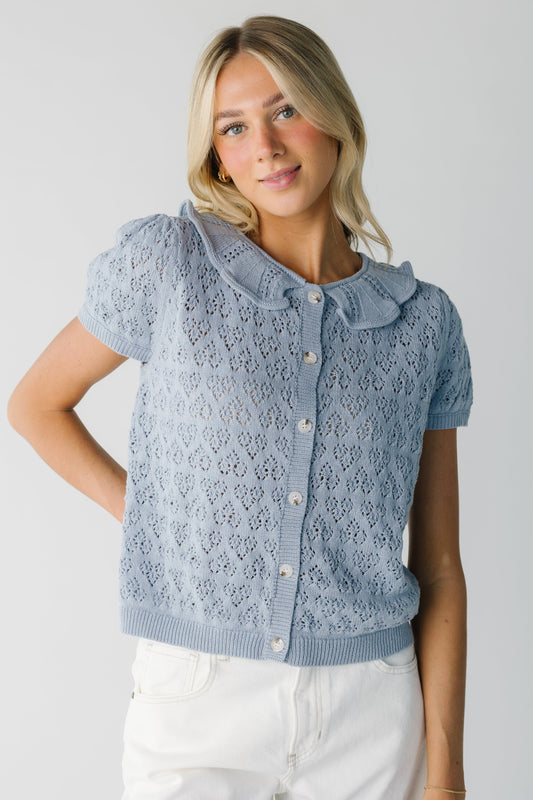 Blue Bell Open Knit Cardigan in blue