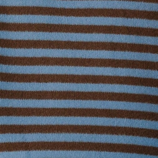 Blue and brown stripe fabric swatch.