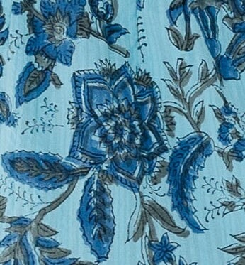 Blue print fabric swatch.