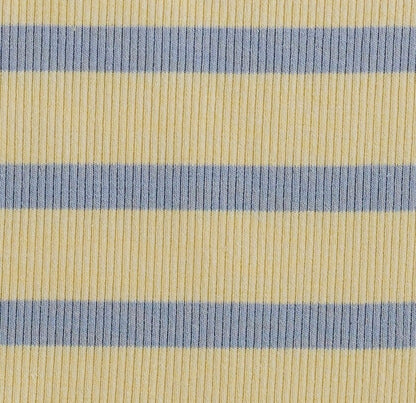 Yellow & blue striped and ribbed fabric swatch.