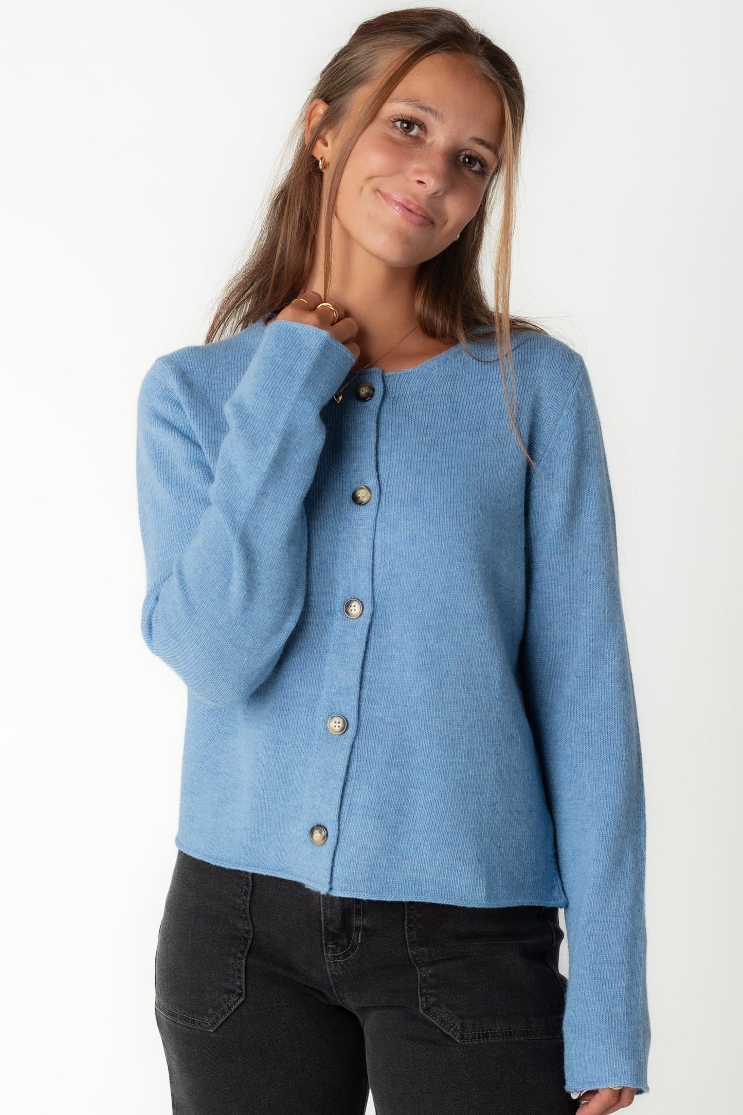 Modest cardigan with long sleeves in blue