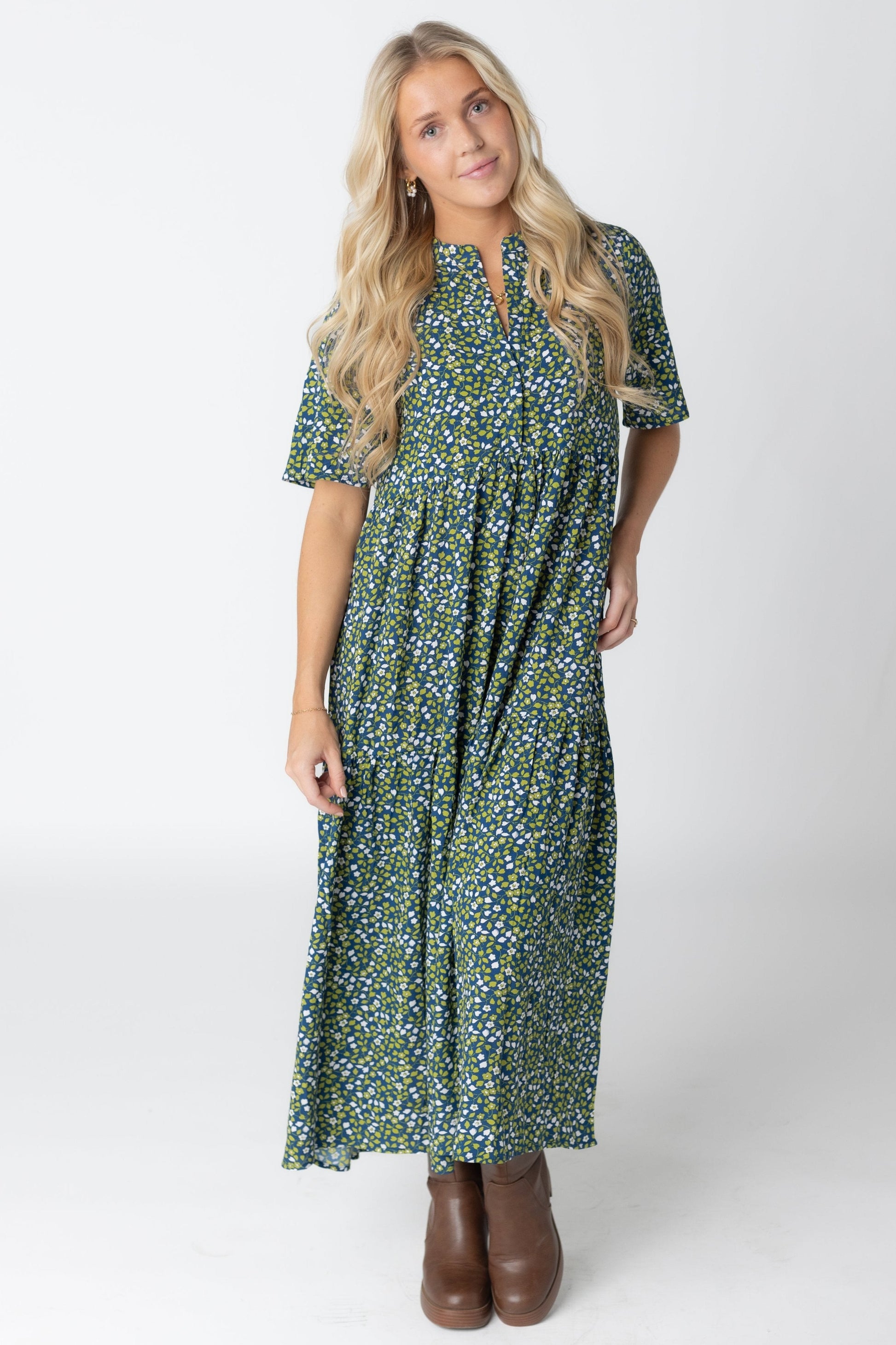 Brass & Roe Pondering Print Dress WOMEN'S DRESS brass & roe Blue/Green XS 