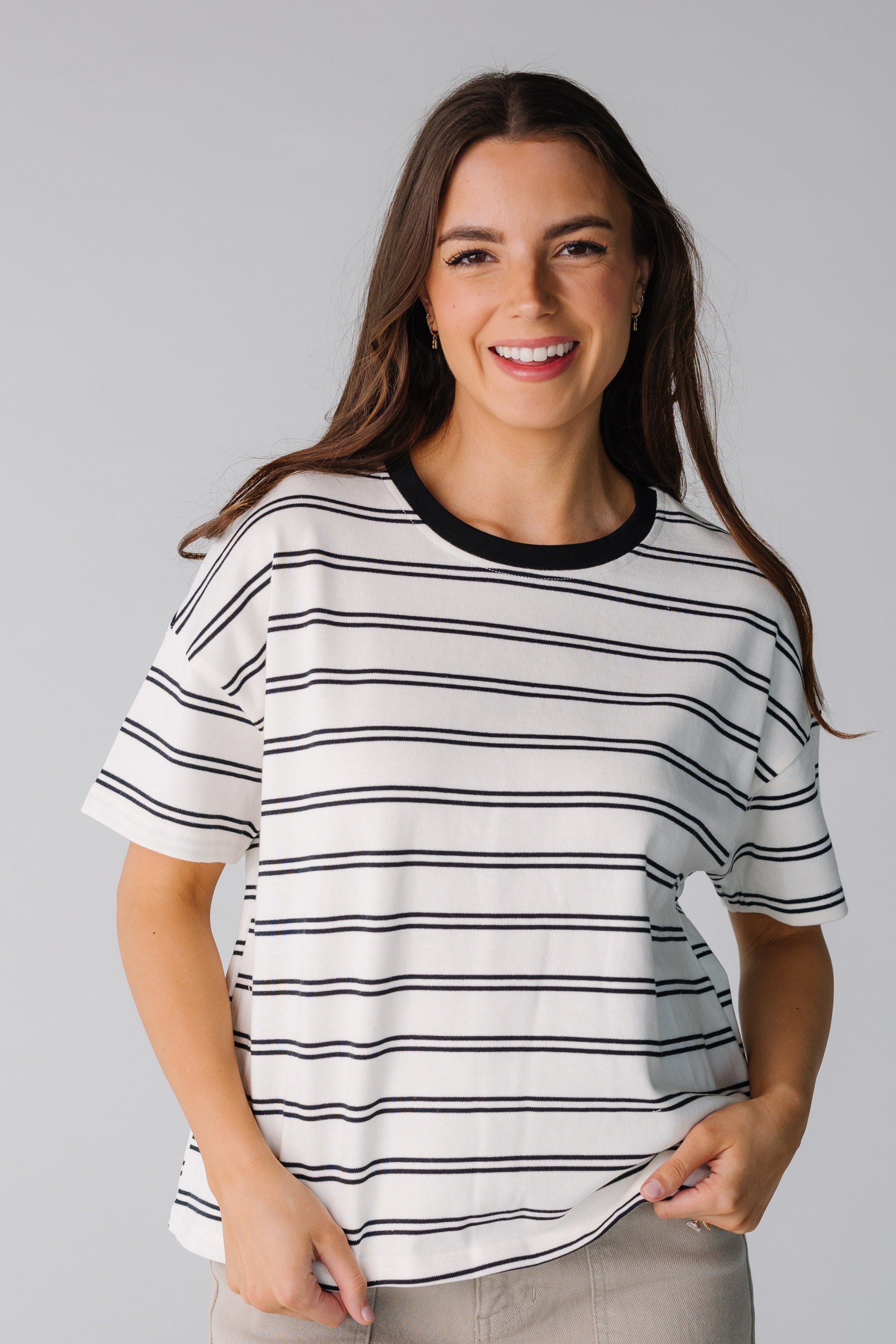 White and black stripe boxy tee