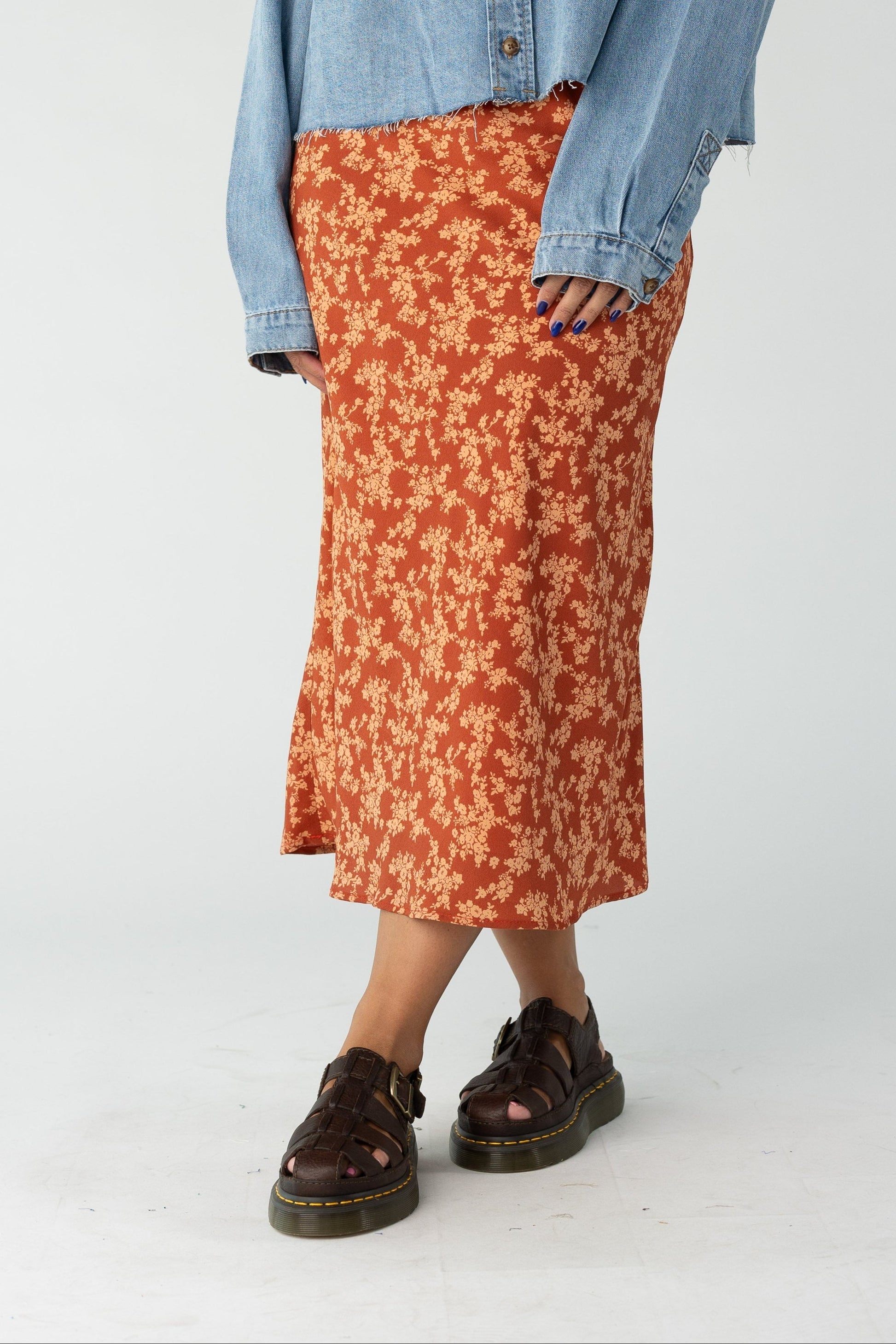 Modest midi skirt for woman and teens in rust