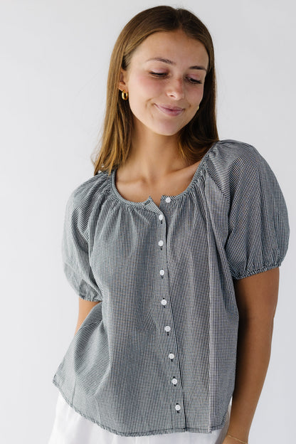 Brass & Roe Bree Textured Top in black & white gingham for women and teen girls.