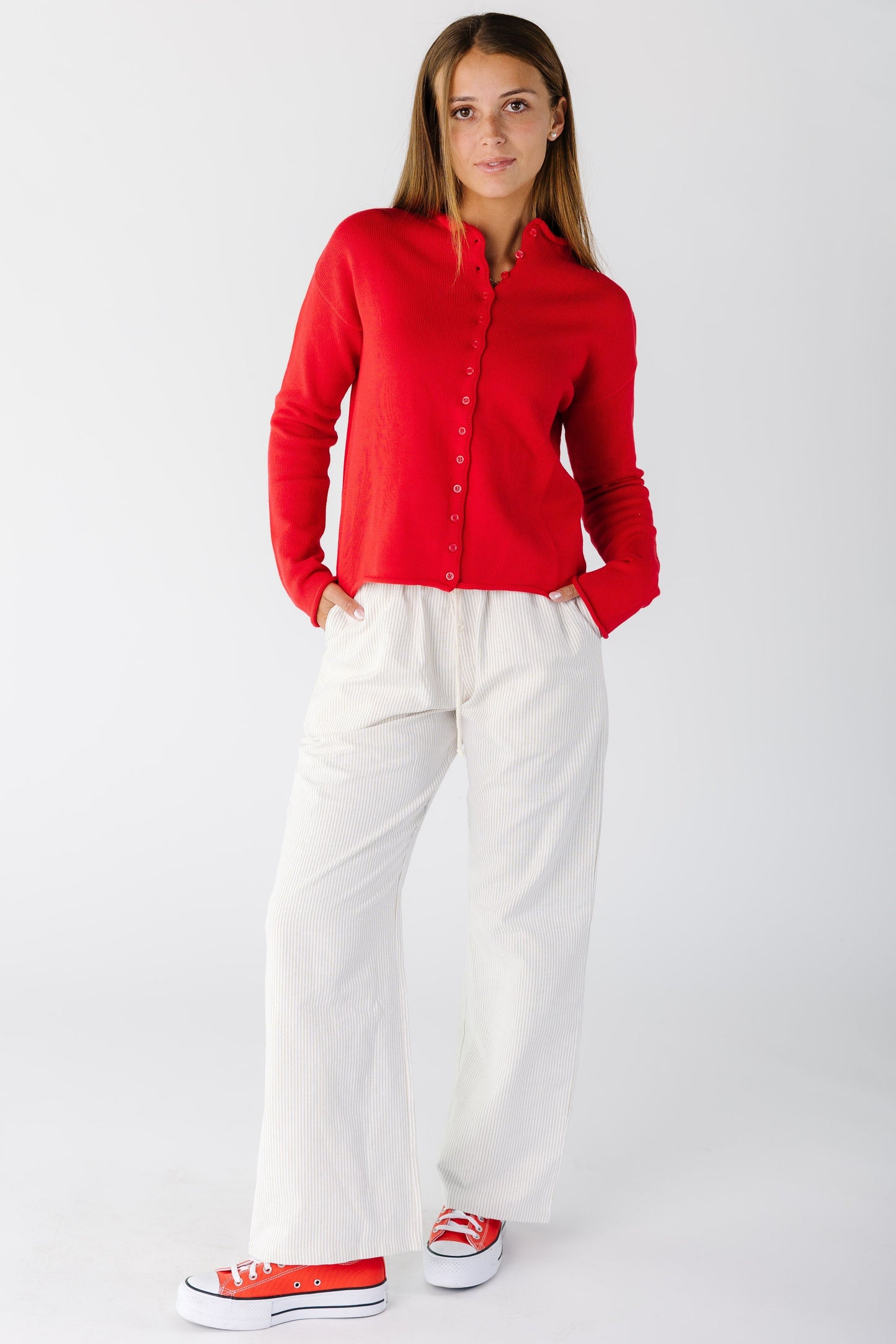 Brass & Roe Comfy Stripe Pants- New in taupe and white  for women and teens