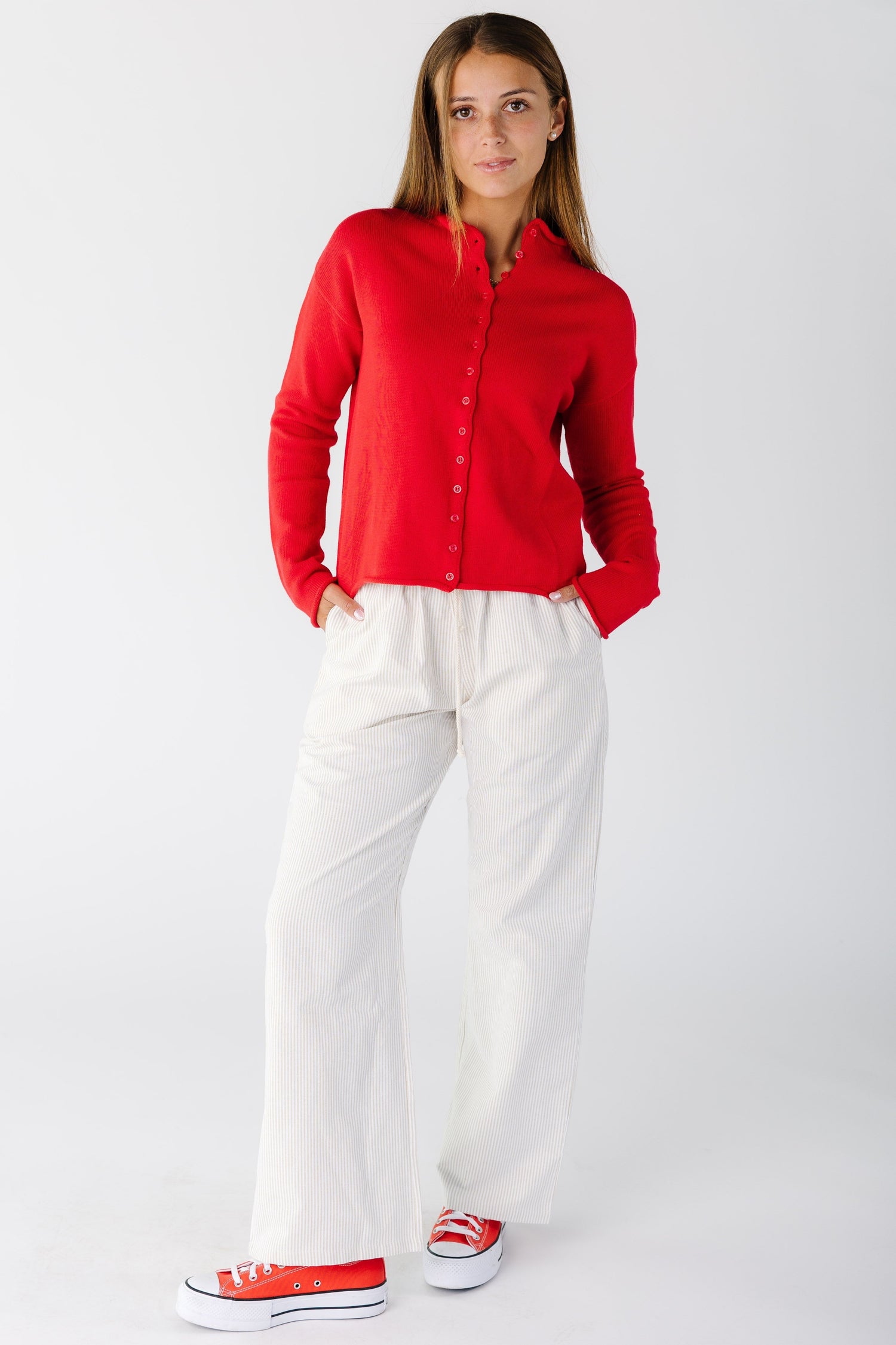 Brass & Roe Comfy Stripe Pants- New in taupe and white  for women and teens
