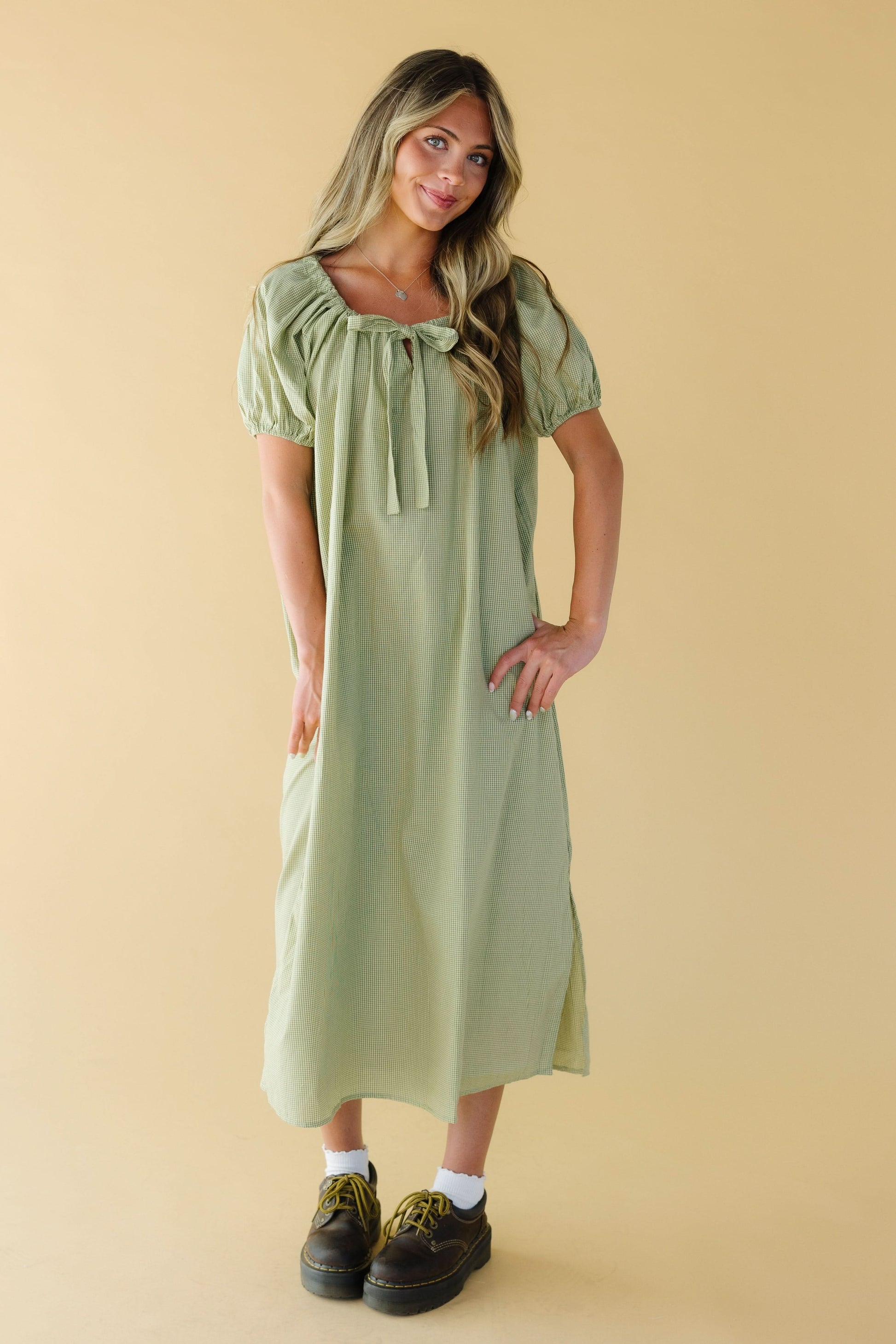 Modest Brass & Roe Gingham Bow Dress