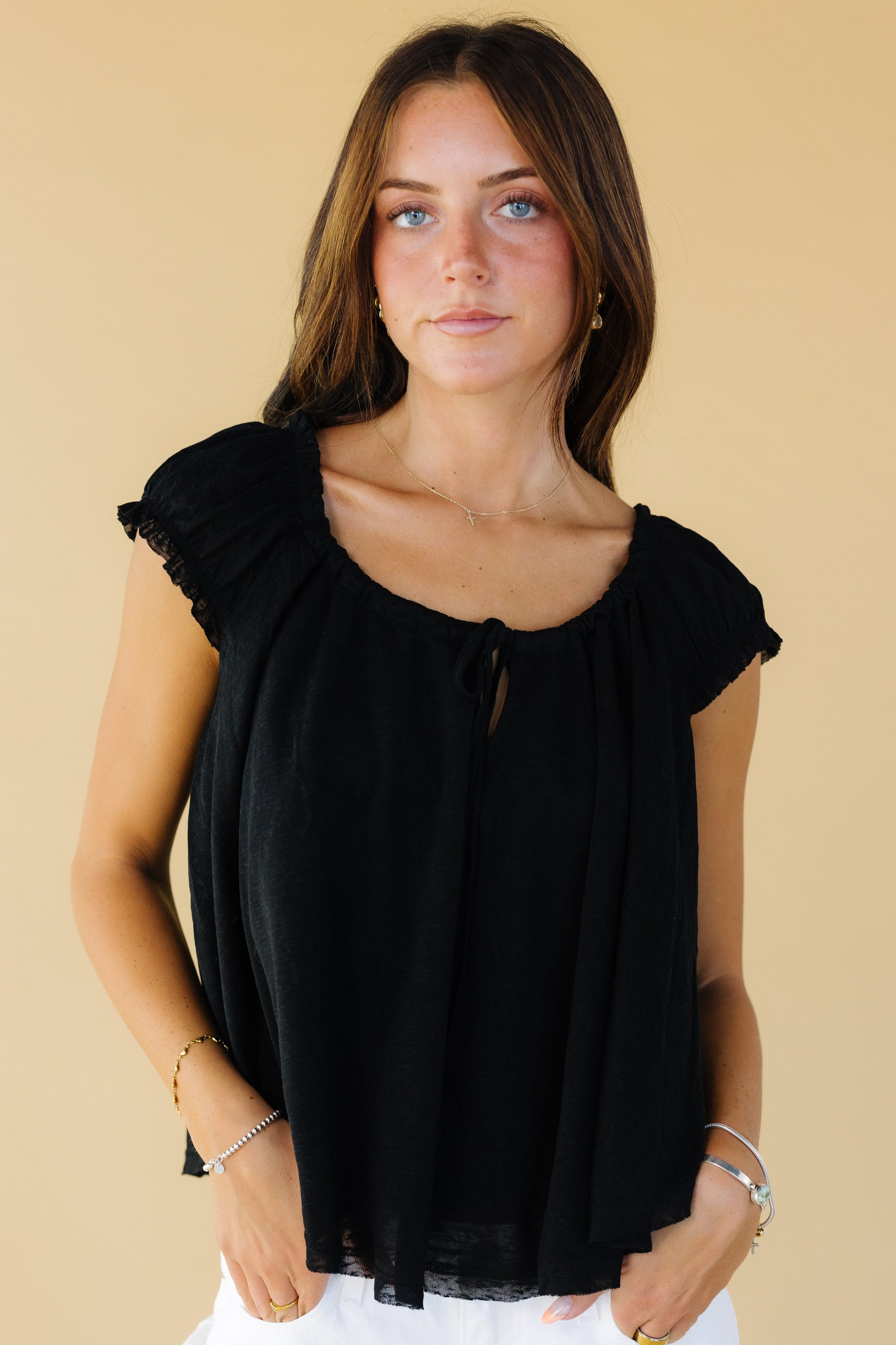 Brass & Roe Hattie Top in black for women and teen girls.
