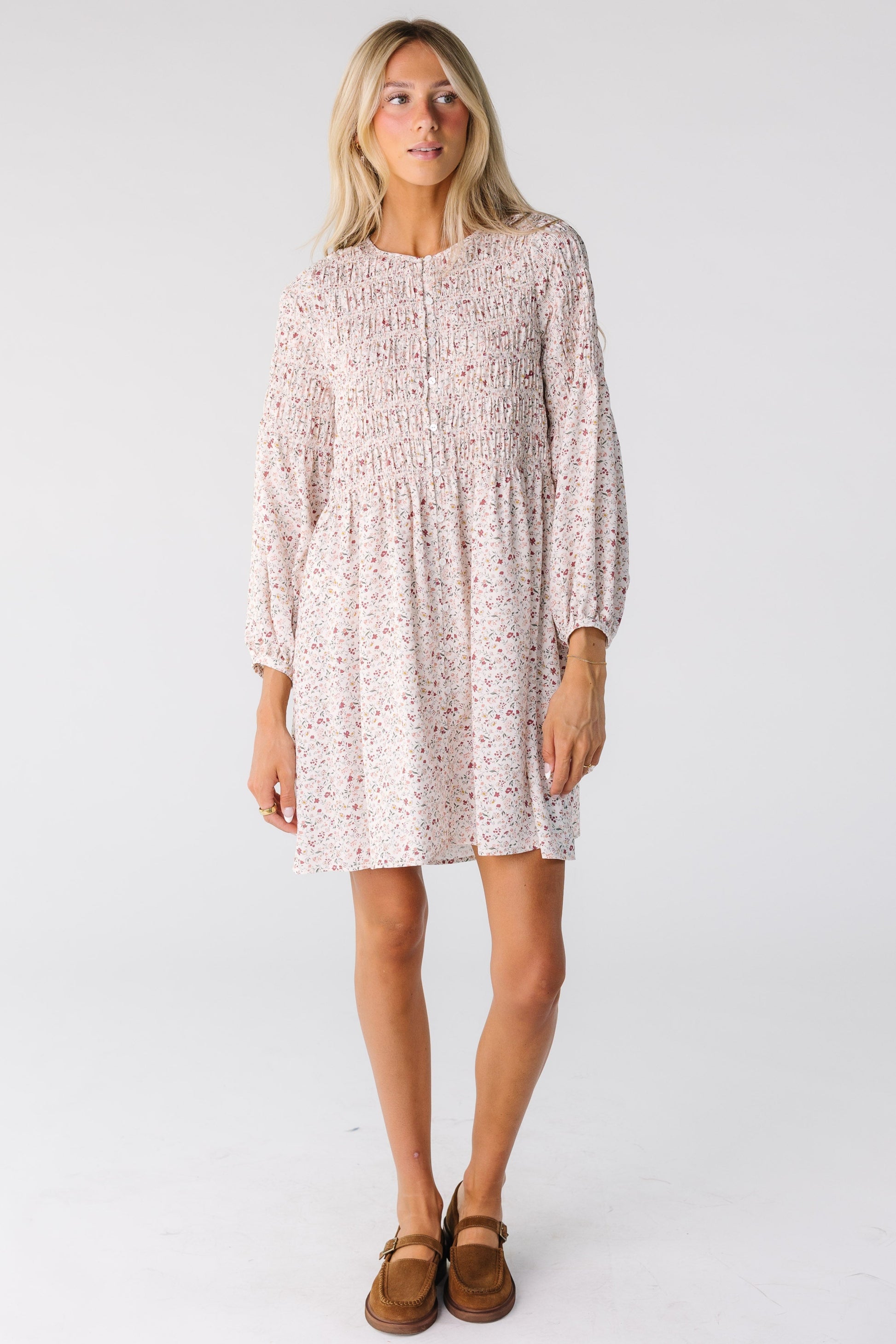Modest women and teens knee length dress with round neckline and short sleeves