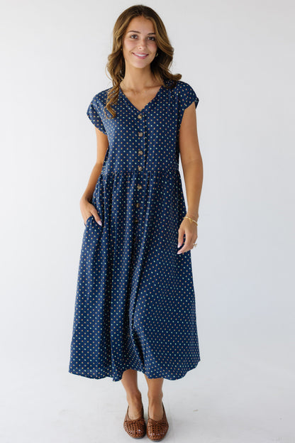 Brass & Roe Melli Button Down Dress WOMEN'S DRESS brass & roe Navy Print XS 