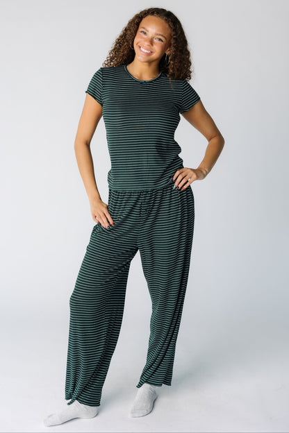 Brass & Roe Merry & Bright Pajama Set in green stripe for women and teens