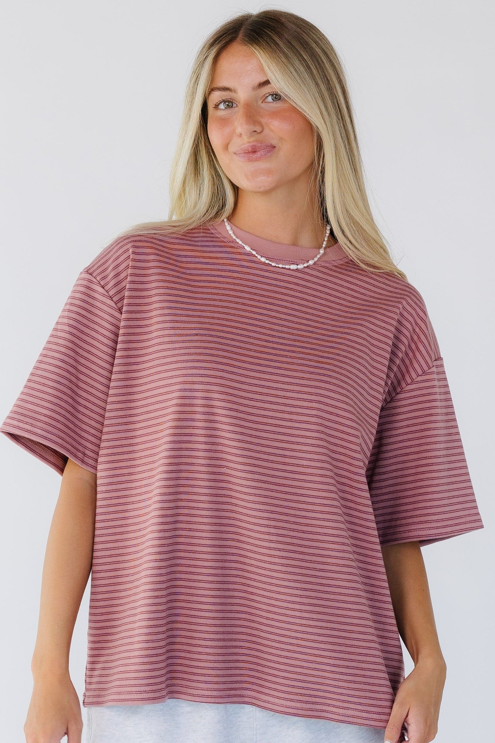 Brass & Roe New Things Tee - Summer in pink stripe for women and teen girls.
