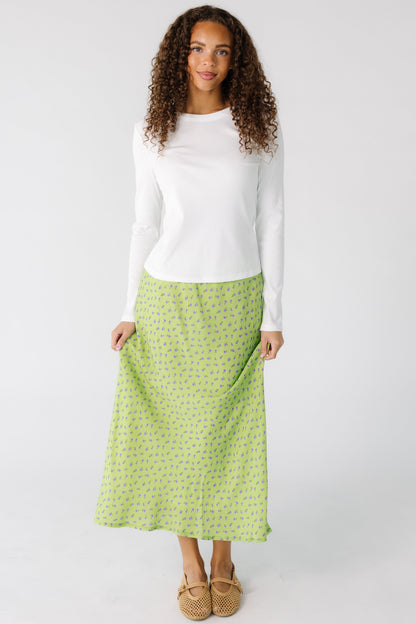 Brass & Roe Ellie Spring Print Skirt in green floral print for women and teens.