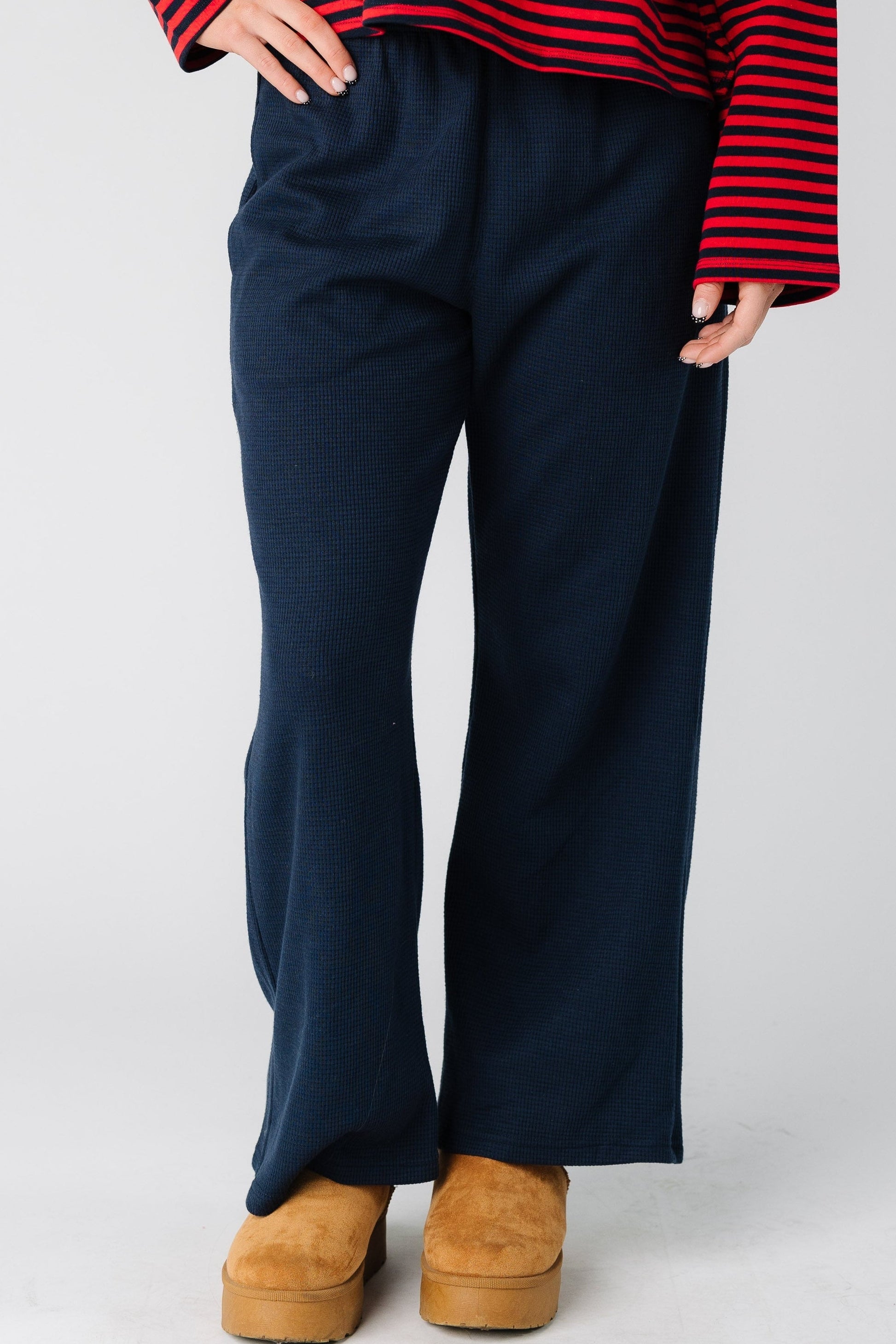 Brass & Roe Waffle Lounge Pants Petite WOMEN'S PANTS brass & roe Navy XS 