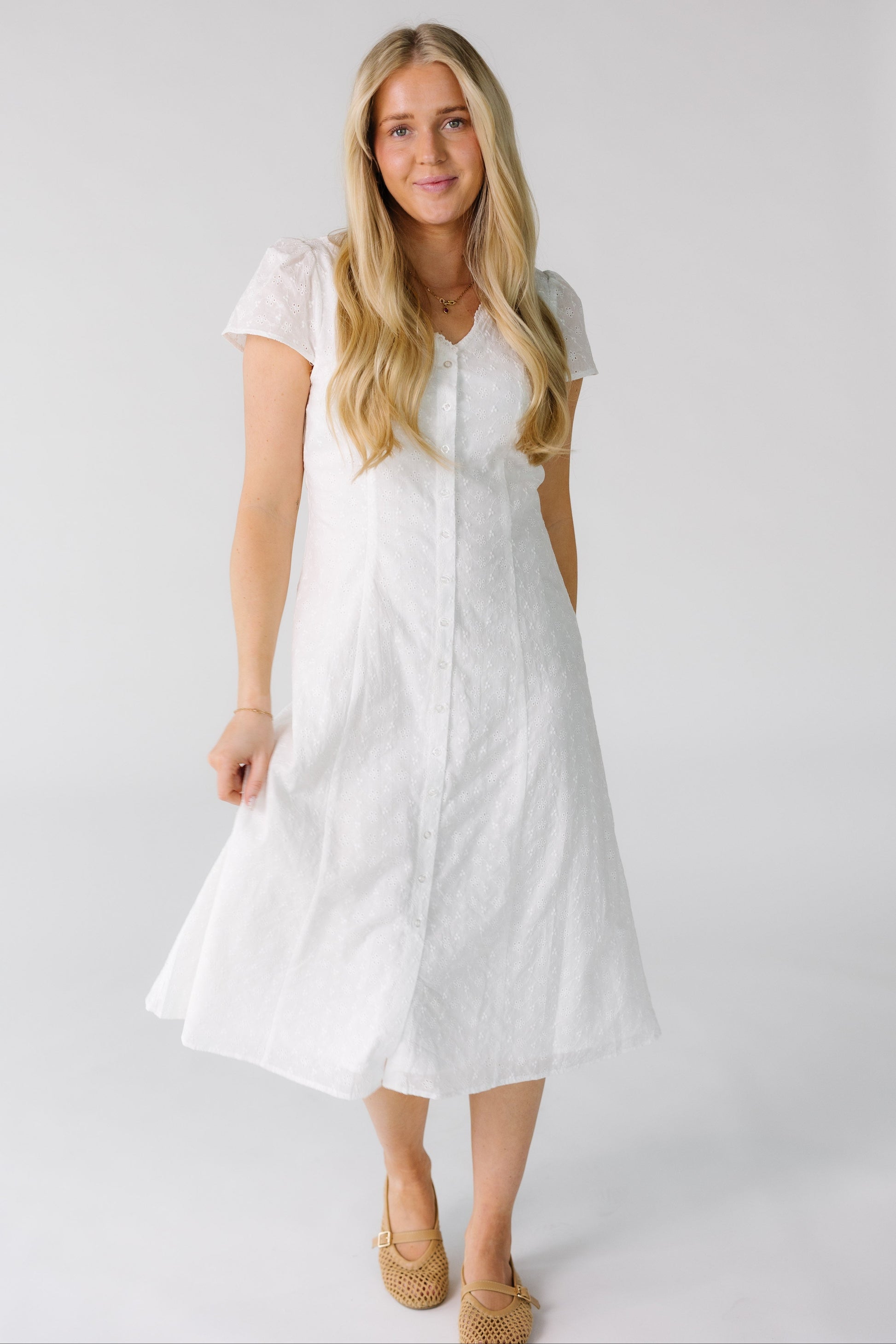 womens white eyelet dress Brass & Roe Willow Eyelet Dress White / XXL
