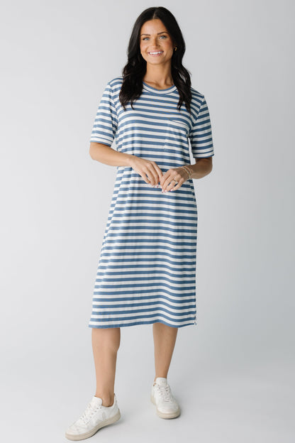 Brass & Roe All Day T-Shirt Dress in blue and white