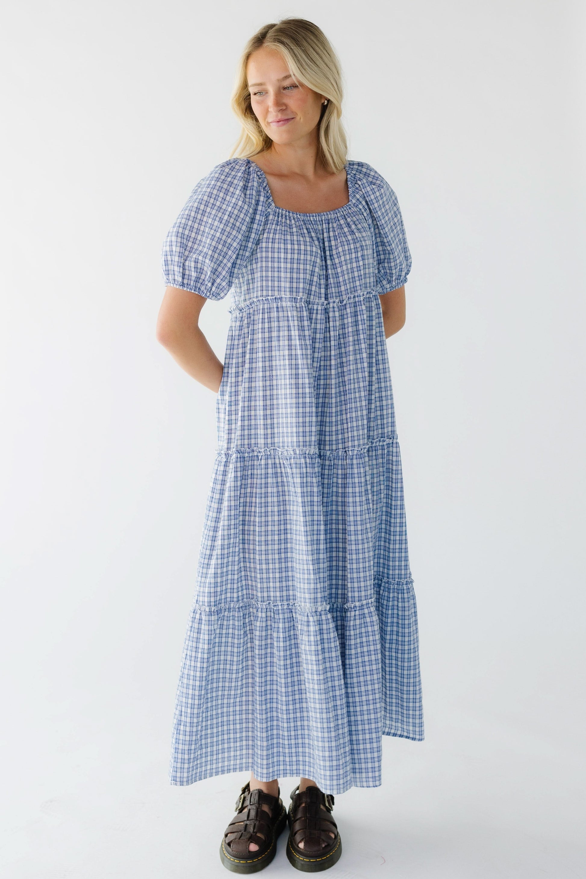 Brass & Roe Modest Charity Tier Dress Blue Gingham / XXL