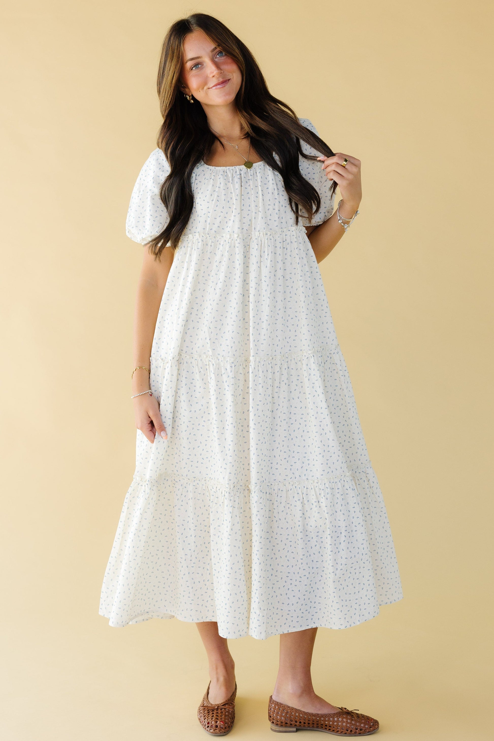 Brass & Roe Charity Tiered Dress WOMEN'S DRESS brass & roe Cream XS 