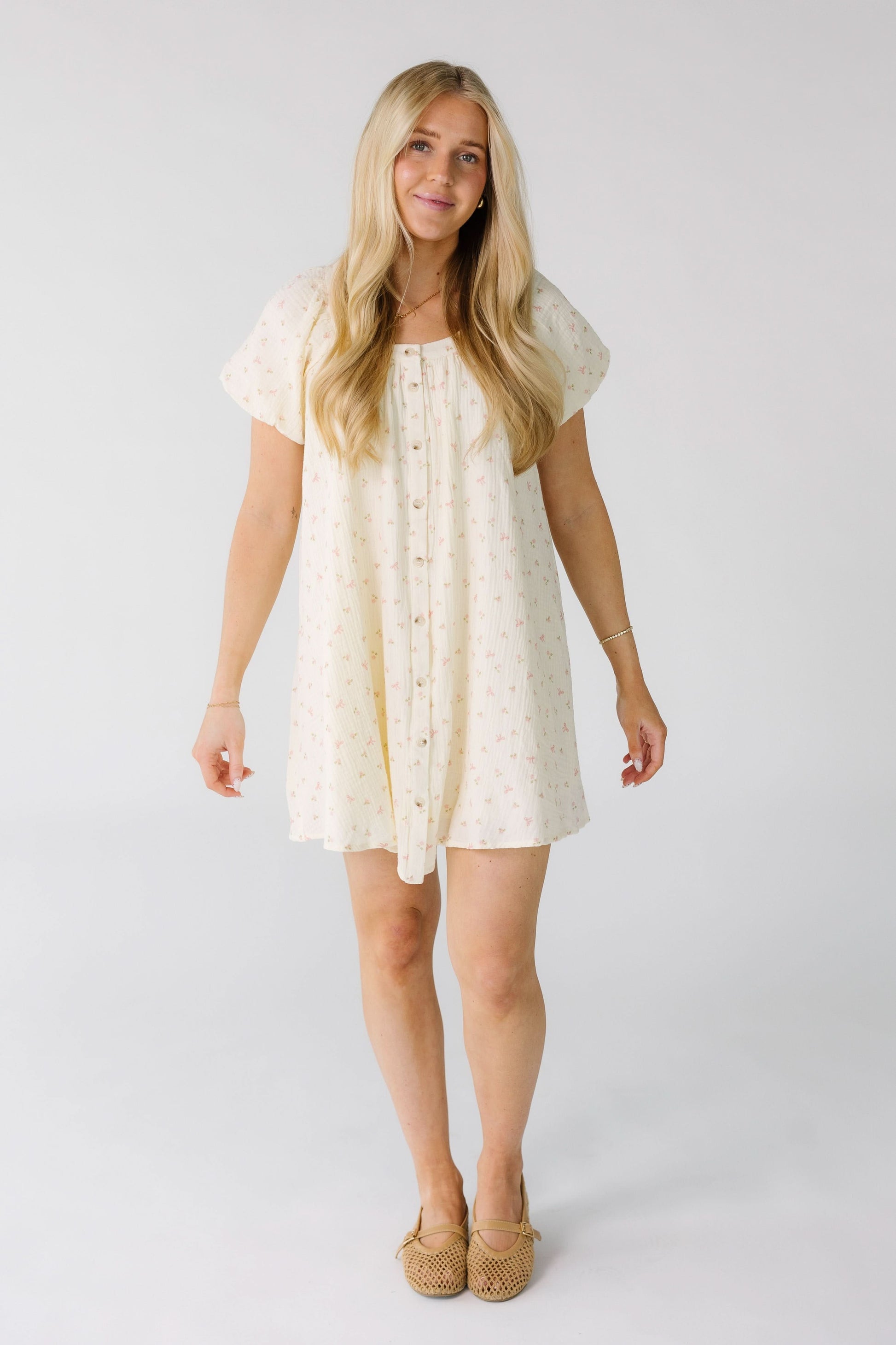 Brass & Roe Ellie Gauze Knee Dress Cream/Pink / XL *FINAL SALE*