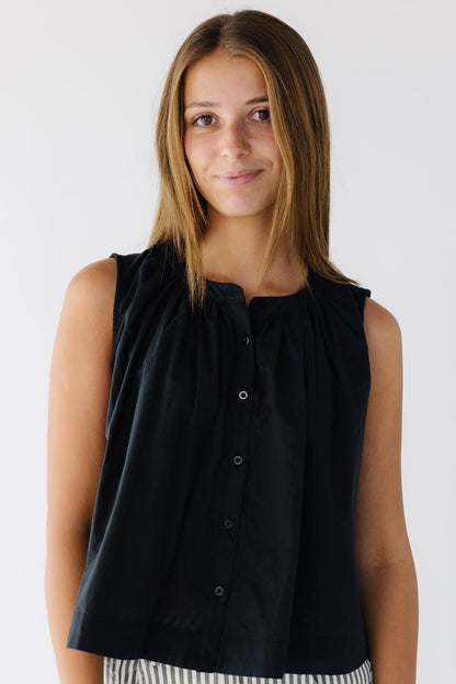 Brass & Roe Get Away Button Down Top in black for women and teen girls.