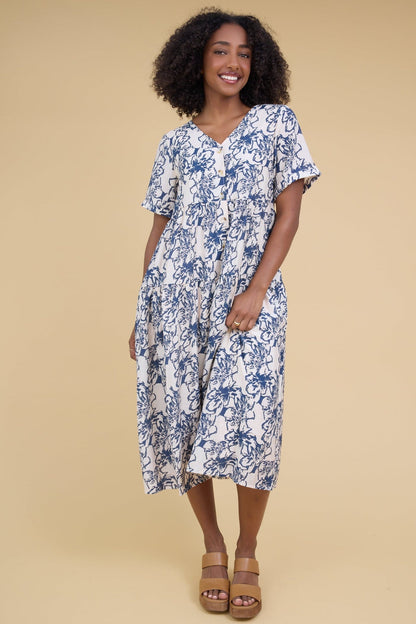 Brass & Roe Keri Button Down Dress WOMEN'S DRESS brass & roe Cream/Navy XS 
