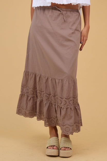 Brass & Roe Luna Eyelet Skirt in brown for women and teen girls.
