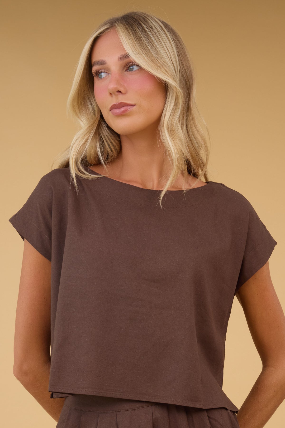 Brass & Roe Nia Top in brown for woman and teen girls.