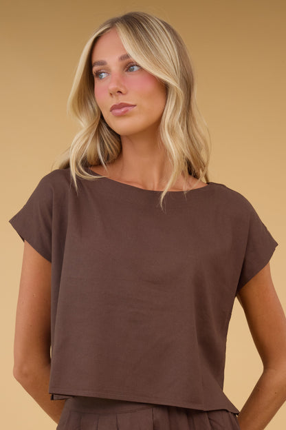 Brass & Roe Nia Top in brown for woman and teen girls.