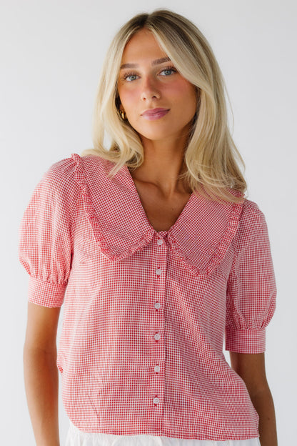 Brass & Roe Roe Collar Blouse WOMEN'S TOP brass & roe Red Gingham XS 