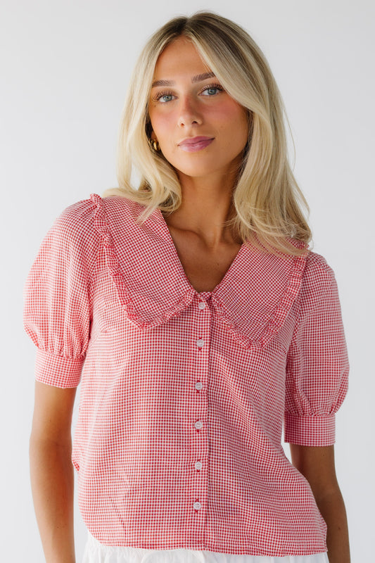 Brass & Roe Roe Collar Blouse WOMEN'S TOP brass & roe Red Gingham XS 