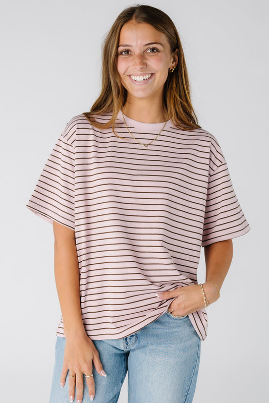 Brass & Roe Sahara Stripe Top in pink and brown for women and teens