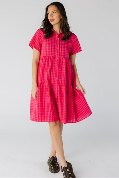 Brass & Roe The Summer Gingham Dress in red and pink gingham for women.