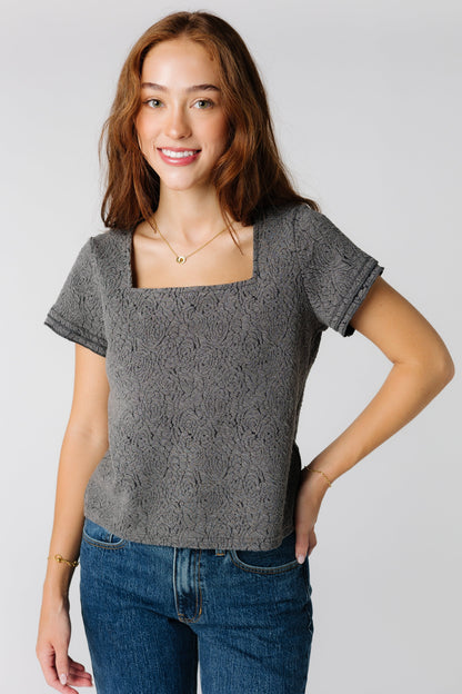 Brass & Roe Textured Square Neck Top WOMEN'S TOP brass & roe Charcoal XS 