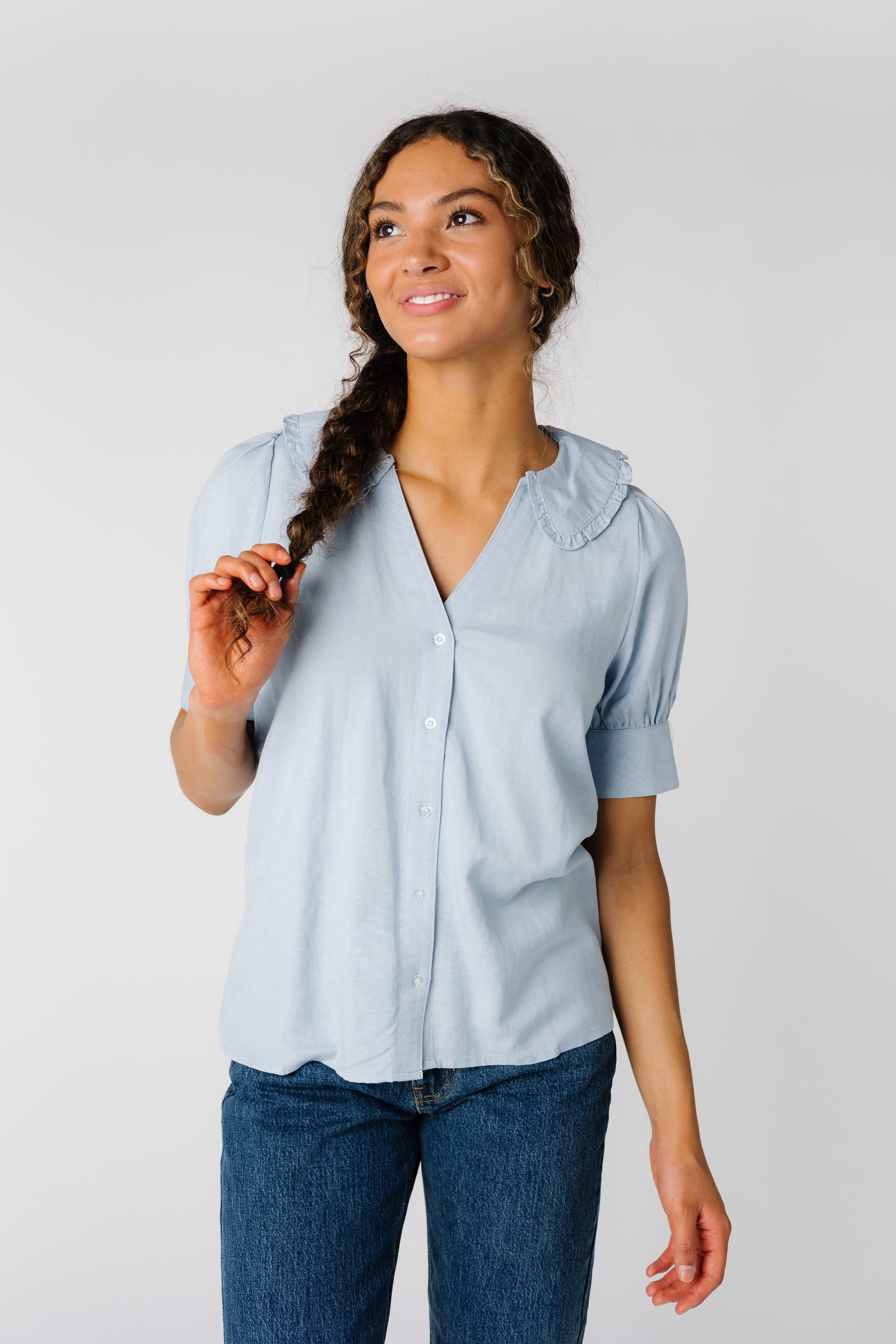 Brass and Roe Steph modest button down in light blue